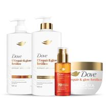 Kit Dove Repair e Glow Shampoo Ferúlico 600ml + Condicionador 600ml + Máscara Capilar 250g + Óleo Sérum Bifásico 110ml