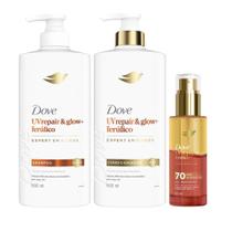 Kit Dove Uv Repair & Glow + Ferúlico Shampoo 600ml + Condicionador 600ml + Óleo 110ml Kit Dove Uv Repair & Glow + Ferúlico Shampoo 600ml + Condicionador 600ml + Óleo 110ml