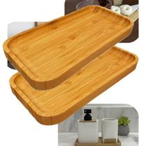 Kit Duas Bandeja Decorativa Apoio Retangular de Bambu Petisqueira Travessa 27,5cm x 12,5cm Top Util