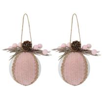 Kit duas bolas natalinas rosa e branca com pinha - 14cm