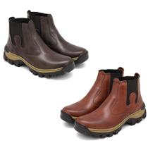 Kit Duas Botas De Couro Para Trabalho Com Bico PVC e Palmilha em Gel Pu Confortável