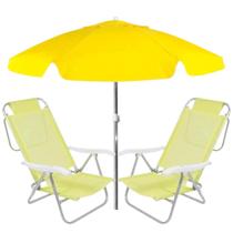 Kit Duas Cadeiras de Praia Sunny Dobravel + Guarda-sol 1,60m Amarelo Bel