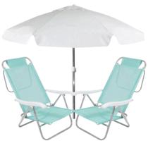 Kit Duas Cadeiras Sunny Dobravel Praia + Guarda-sol 2 M Branco Bel