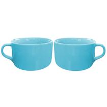 Kit Duas Canecas Azul Xícaras De 450ml Jumbo Caldo Sopa Sobremesa Hr Porcelanas Louça Cozinha