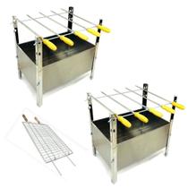 Kit Duas Churrasqueira Inox Desmontável 5 Espetos + Grelha Brinde PROMO
