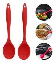 Kit Duas Colheres Silicone Grandes Vermelhas Antiaderentes Não Risca Panelas Kit Duas Colheres Silicone Grandes Vermelhas Antiaderentes Não Risca Panelas