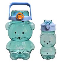 Kit Duas Garrafas De Água Squeeze Personalizada Para Passeio Com Urso Alça Botão Adesivos
