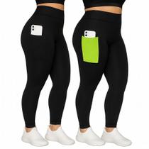 Kit Duas Leggings Plus Size Feminina com Bolso Lateral Funcional