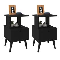 Kit Duas Mesas de Cabeceira para Quarto Estilo Retro Romeu Com 1 Porta e Lançamento T.L Moveis