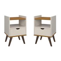 Kit Duas Mesas De Cabeceira Pés Estilo Retrô Alice Off White/Freijo