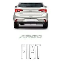 Kit duas peças emblema letreiro Fiat mais Argo fita 3M peça cromada medidas da Fiat 140 x 105