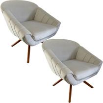 Kit Duas Poltrona Giovana Base Giratória Ferro e Madeira em Sued Premium
