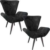 Kit Duas Poltronas Decorativa Elegance 75 Preto Medalhão
