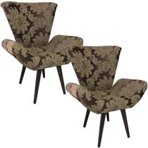 Kit Duas Poltronas Decorativa Elegance 82 Marrom com Bege