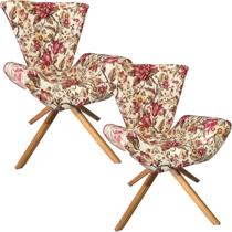 Kit Duas Poltronas Elegance Base Giratória Ferro e Madeira Cambuci Impermeável Kit Duas Poltronas Elegance Base Giratória Ferro e Madeira Cambuci Impermeável