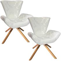 Kit Duas Poltronas Elegance Base Giratória Ferro e Madeira Jacquard Branco Kit Duas Poltronas Elegance Base Giratória Ferro e Madeira Jacquard Branco