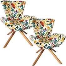 Kit Duas Poltronas Elegance Base Giratória Ferro e Madeira Jacquard Floral Color Kit Duas Poltronas Elegance Base Giratória Ferro e Madeira Jacquard Floral Color