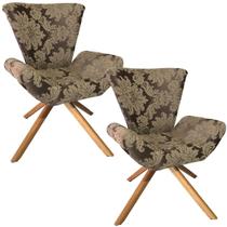Kit Duas Poltronas Elegance Base Giratória Ferro e Madeira Jacquard Marrom