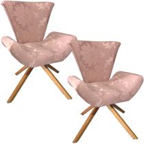 Kit Duas Poltronas Elegance Base Giratória Ferro e Madeira Jacquard Rosê