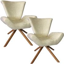 Kit Duas Poltronas Elegance Base Giratória Ferro e Madeira Sued Bege Kit Duas Poltronas Elegance Base Giratória Ferro e Madeira Sued Bege