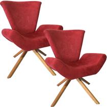 Kit Duas Poltronas Elegance Base Giratória Ferro e Madeira Sued Vermelho