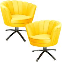 Kit Duas Poltronas Giratórias Pétala em Sued Premium Amarelo Kit Duas Poltronas Giratórias Pétala em Sued Premium Amarelo