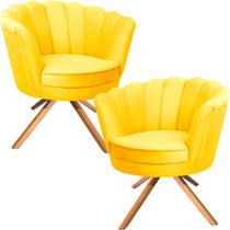 Kit Duas Poltronas Giratórias Pétala em Sued Premium Amarelo