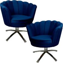 Kit Duas Poltronas Giratórias Pétala em Sued Premium Azul Marinho