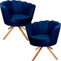 Kit Duas Poltronas Giratórias Pétala em Sued Premium Azul Marinho Kit Duas Poltronas Giratórias Pétala em Sued Premium Azul Marinho