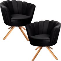 Kit Duas Poltronas Giratórias Pétala em Sued Premium Preto Kit Duas Poltronas Giratórias Pétala em Sued Premium Preto
