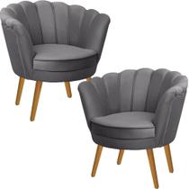 Kit Duas Poltronas Pétala em Sued Premium Cinza