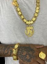 Kit Dubai Supremo 22mm Cordão + pingente +pulseira + anel de Letra Inicial Ajustável Banhado Ouro 18k