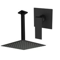 Kit Ducha Chuveiro 20x20 Slim De Teto + acabamento de registro Monocomando padrão Deca Black Matte Preto Fosco Metal Premium Inox