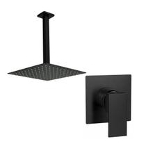 Kit Ducha Chuveiro 20x20 Slim De Teto + acabamento de registro Monocomando padrão Deca Black Matte Preto Fosco Metal Premium Inox
