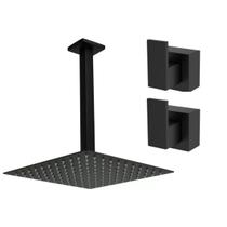Kit Ducha Chuveiro 20x20 Slim De teto + acabamento de registro padrão Deca Black Matte Preto fosco Metal Premium Inox