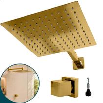 Kit Ducha Chuveiro 30x30cm Inox Dourado Parede Cascata Acabamento Para Registro Padrão Deca Docol Ducha Quadrada Piscina Chuveiro Frio Externo Kit Ducha Chuveiro 30x30cm Inox Dourado Parede Cascata Acabamento Para Registro Padrão Deca Docol Ducha Quadrada Piscina Chuveiro Frio Externo