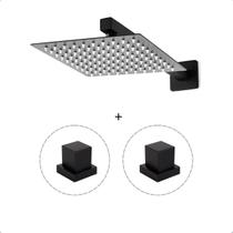 Kit Ducha Chuveiro Slim Quadrado 20x20cm Inox 304 Preta com Braço + Acabamento de Registro para Chuveiro Preto Kit Ducha Chuveiro Slim Quadrado 20x20cm Inox 304 Preta com Braço + Acabamento de Registro para Chuveiro Preto
