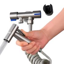 Kit Ducha Higiênica Chuveirinho com Registro 1/2 T Dupla Saída para privada Inox Multiuso