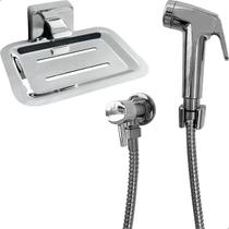 Kit Ducha Higiênica Cromada Abs E Saboneteira De Parede Inox Acessórios Banheiro Brilhoso Luxo Kit Ducha Higiênica Cromada Abs E Saboneteira De Parede Inox Acessórios Banheiro Brilhoso Luxo