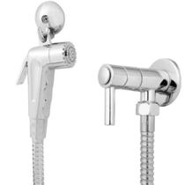 Kit Ducha Higiênica Engate Flexível Aço Inox 1,50m + Gatilho Paris + Registro + Suporte De Parede