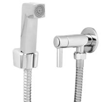 Kit Ducha Higiênica Engate Flexível Aço Inox 1,50m + Gatilho Quadrado + Registro + Suporte De Parede