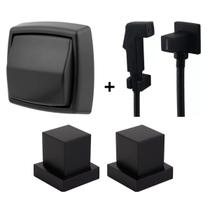 Kit Ducha Higienica Preta 2 Acabamento Registro + Descarga