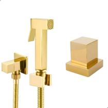 Kit Ducha Higiênica Quadrada Dourada/Gold + Acabamento de Registro Quadrado P/Deca Dourado