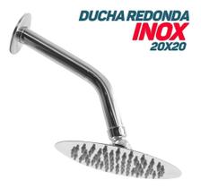 Kit Ducha Inox Chuveiro Ducha 20x20cm + Cano 29,4cm Redonda - Mebuki