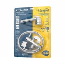 Kit Ducha Luxo Cromado C/ Crivo Cromado / Registro C/ Derivação ABS / Flexível Inox 1,20m Blister - Blukit Kit Ducha Luxo Cromado C/ Crivo Cromado / Registro C/ Derivação ABS / Flexível Inox 1,20m Blister - Blukit