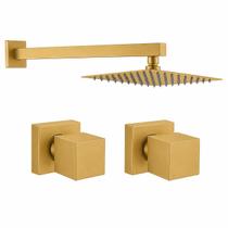 Kit Ducha Quadrada 20x20 Slim + 2 Acabamentos para Registro base deca Quadrado de 1/2 ou 3/4 Dourado Fosco