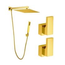 Kit Ducha Quadrada 20x20 Slim com desviador + Acabamento para Registro base deca Alavanca Até 1'' pol Dourado Brilhante Kit Ducha Quadrada 20x20 Slim com desviador + Acabamento para Registro base deca Alavanca Até 1'' pol Dourado Brilhante