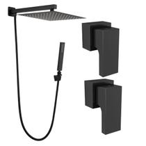 Kit Ducha Quadrada 20x20 Slim com desviador + Acabamento para Registro base deca Alavanca Até 1'' pol Preto Fosco Kit Ducha Quadrada 20x20 Slim com desviador + Acabamento para Registro base deca Alavanca Até 1'' pol Preto Fosco
