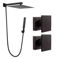 Kit Ducha Quadrada 20x20 Slim com desviador + Acabamento para Registro base deca Cogumelo Até 1'' pol Preto Fosco Kit Ducha Quadrada 20x20 Slim com desviador + Acabamento para Registro base deca Cogumelo Até 1'' pol Preto Fosco