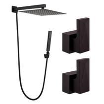 Kit Ducha Quadrada 20x20 Slim com desviador + Acabamento para Registro base deca Diamante Até 1'' pol Preto Fosco